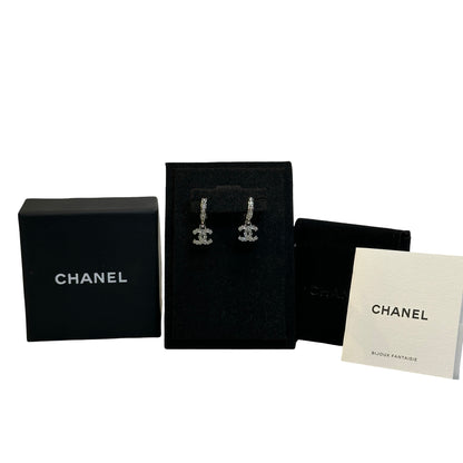 Used CHANEL Silver-tone metal Rhinestones CC Drop Earrings Earrings Silver
