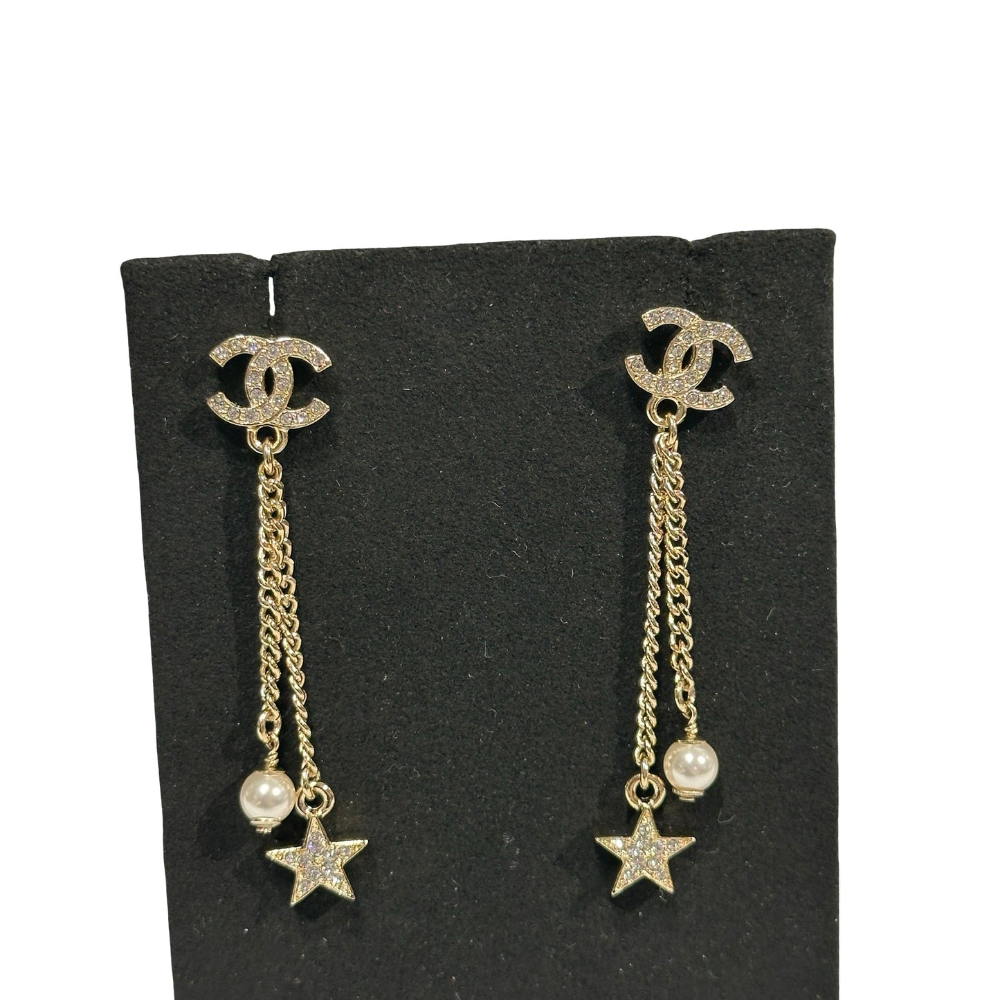 Used CHANEL Star Pendant Earrings Accessories GHW