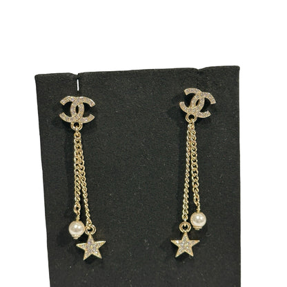 Used CHANEL Star Pendant Earrings Accessories GHW