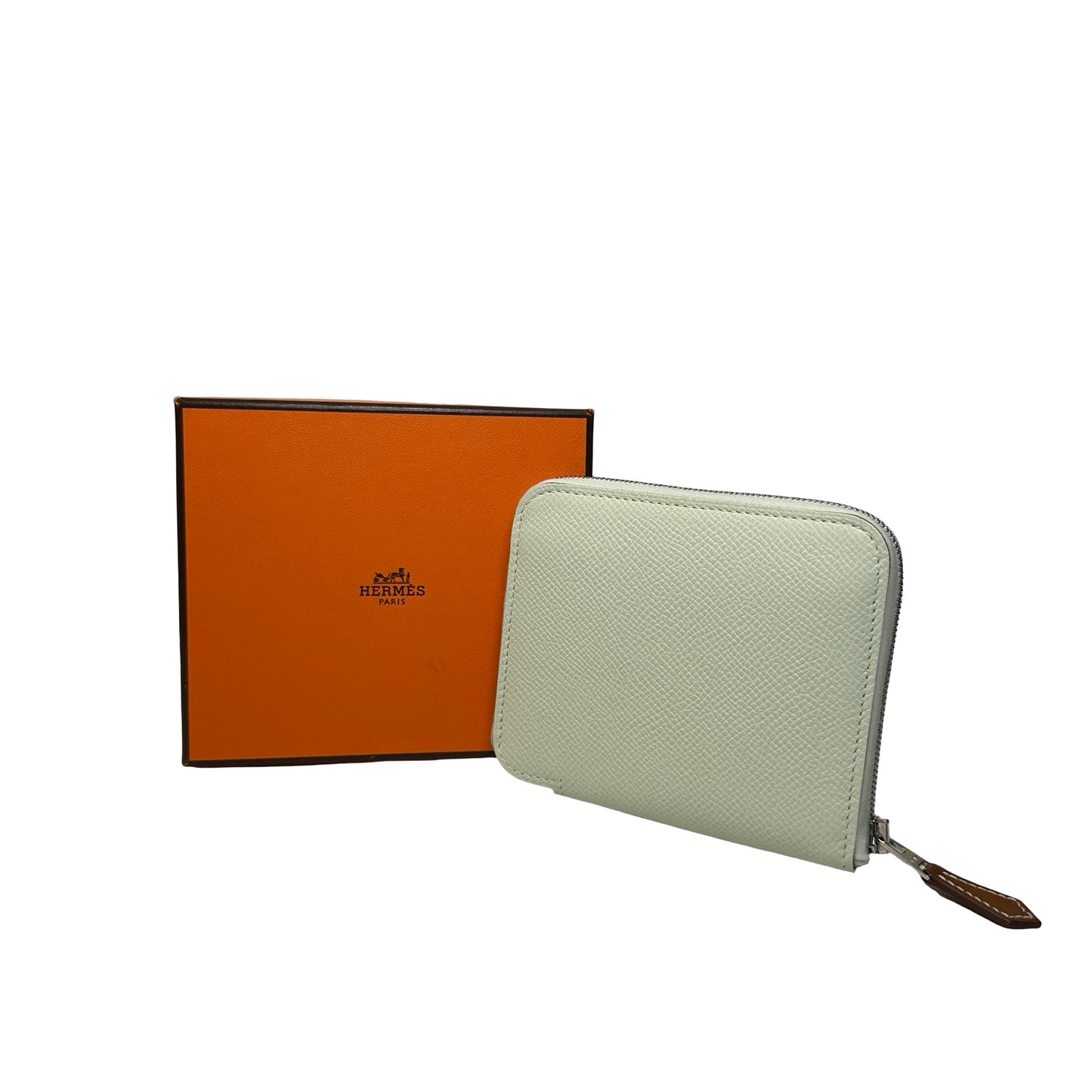 Used HERMES Epsom Leather Silk'In Compact Wallet Wallet Vert Fizz