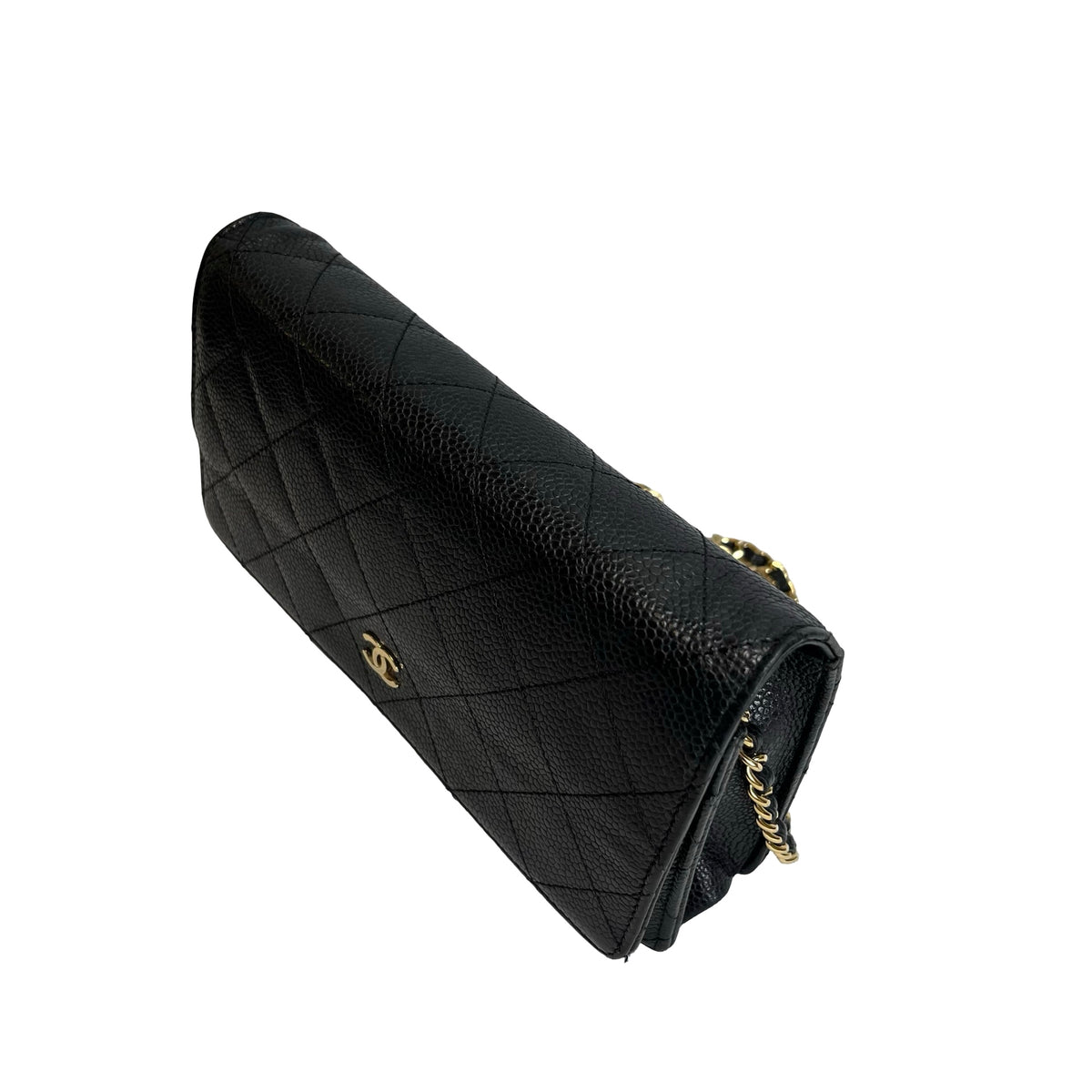 Used CHANEL Caviar Quilted Wallet on chain Wallet on chain Black Gold