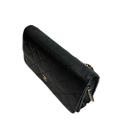 Used CHANEL Caviar Quilted Wallet on chain Wallet on chain Black Gold