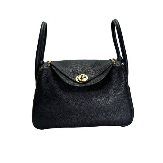 Used HERMES Leather Lindy 26 Handbag Navy GHW