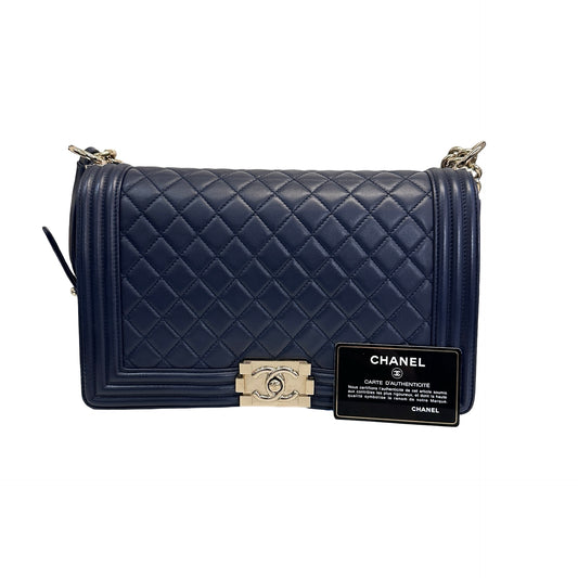 Used CHANEL Shoulder Bag Navy Blue GHW