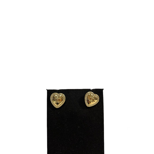 Used CHANEL Rhinestone CC Heart Stud Earrings Earrings Gold Clear