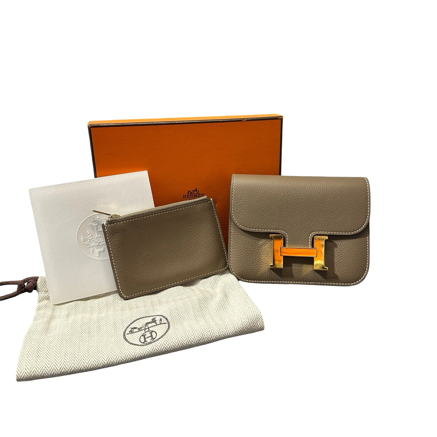 Used HERMÈS Constance Slim Wallet Etoupe GHW Wallet