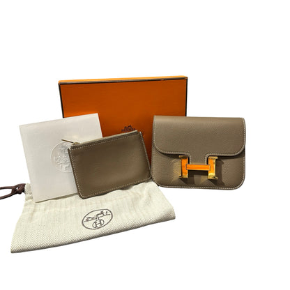 Used HERMÈS Constance Slim Wallet Etoupe GHW Wallet