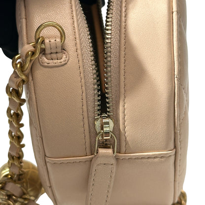 Used CHANEL Lambskin Leather Cross Body Bag GHW Pink