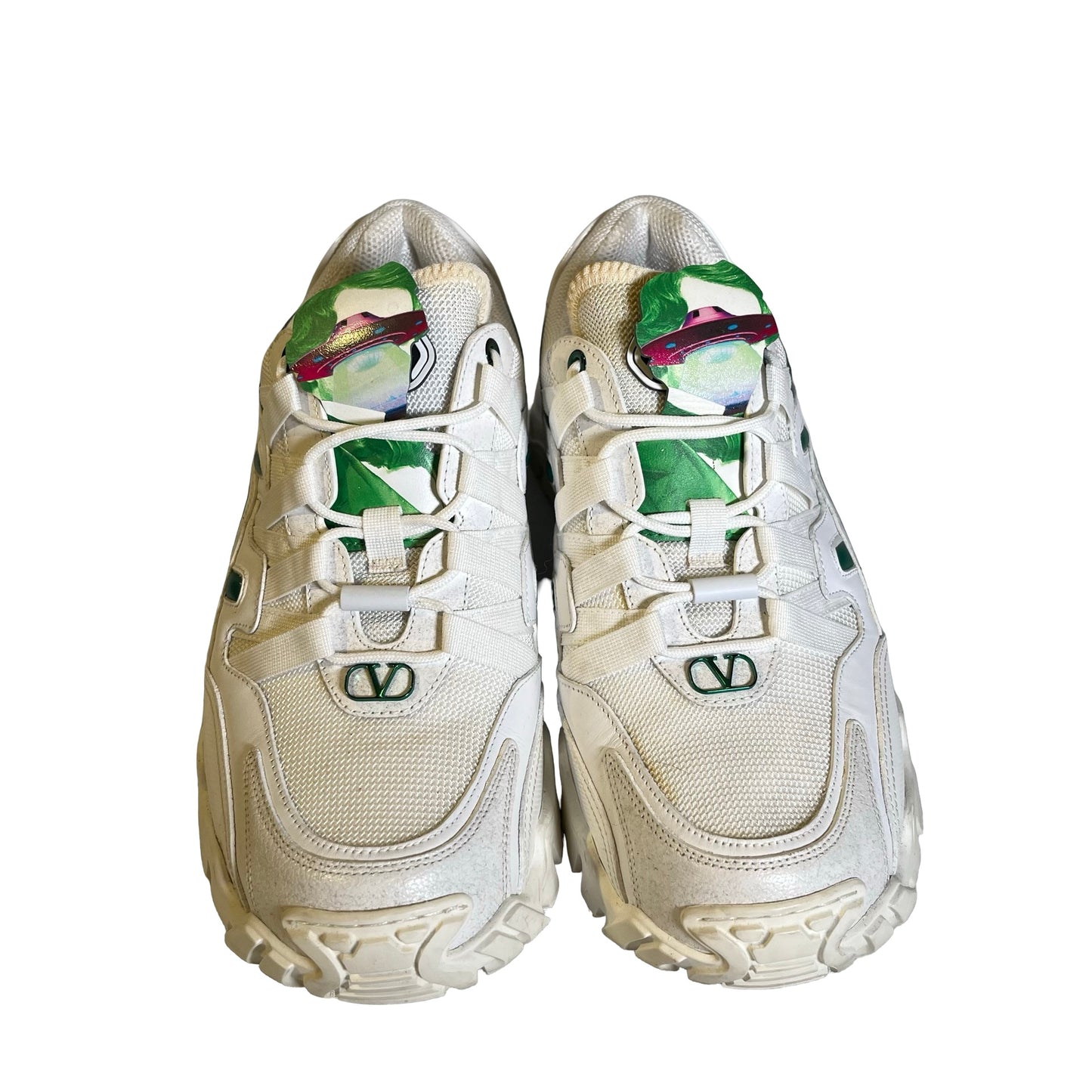 Used VALENTINO Mesh Leather Climbers Undercover Collaboration Sneakers White Green