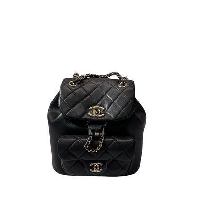 Used Chanel Calfskin Leather Small Duma Backpack Black GHW