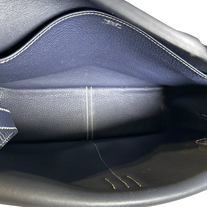 Used HERMÈS Clemence leather Halzan 31 Shoulder Bag Navy Blue PHW