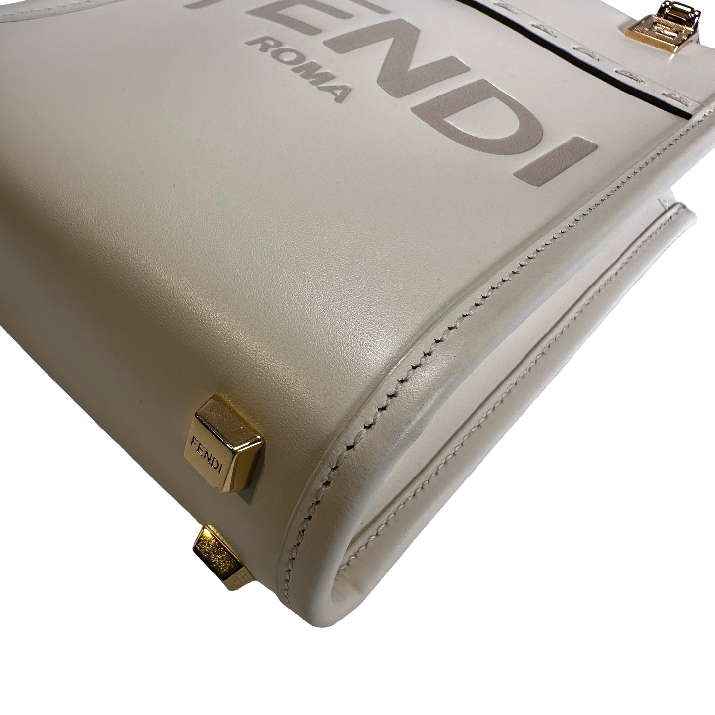 Used FENDI Mini Sunshine Shopper Crossbody Bag White GHW