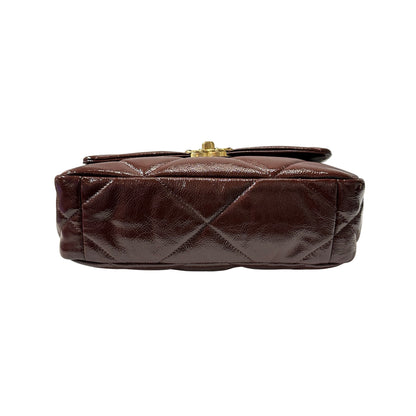 Used CHANEL Waxed Calfskin 19 Small Chain Shoulder Bag Brown GHW