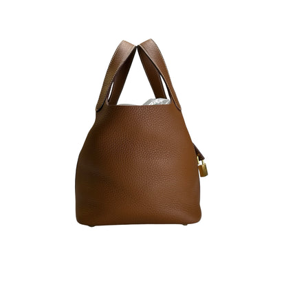 Used HERMES Clemence Leather Picotin Bucket Bag Gold