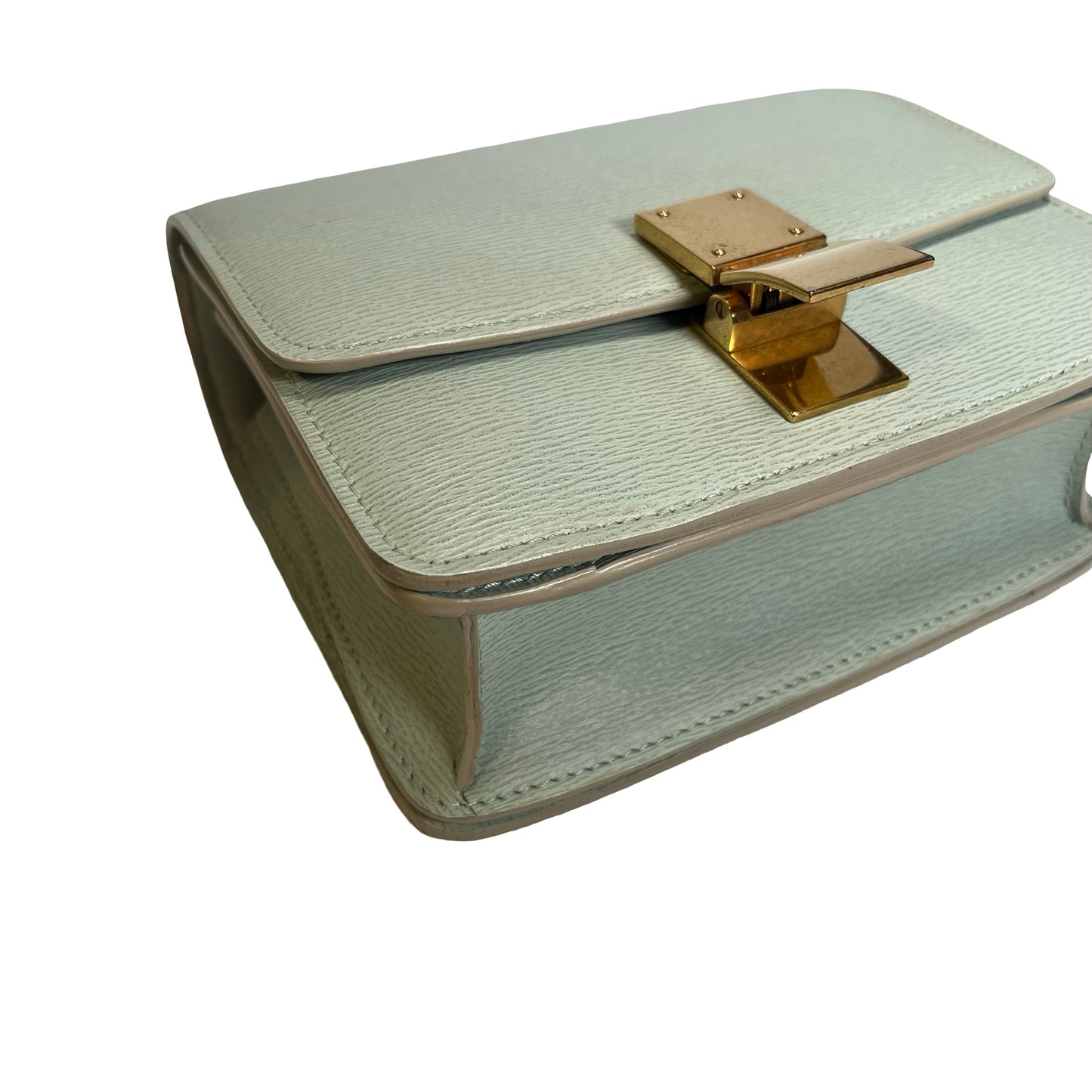 CELINE Epi Leather Classic Box Shoulder Bag Light Green GHW