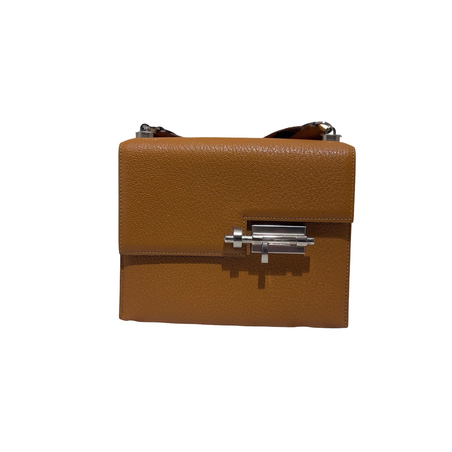 Used HERMES Chevre Mini Verrou Crossbody Bag 2S Sesame PHW