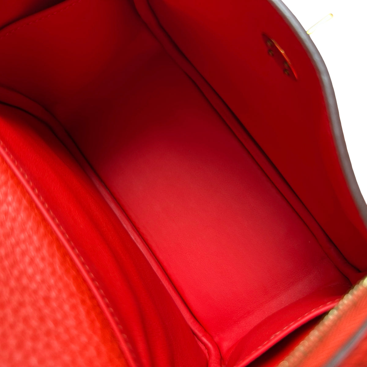 Used HERMES Togo Leather Mini Lindy Handbag Red GHW