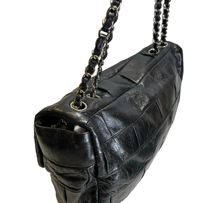 Used CHANEL Chocolate Bar Aged Calfskin 2.55 Reissue Flap Bag Chocolate Bar Chain Shoulder Bag Black，PHW