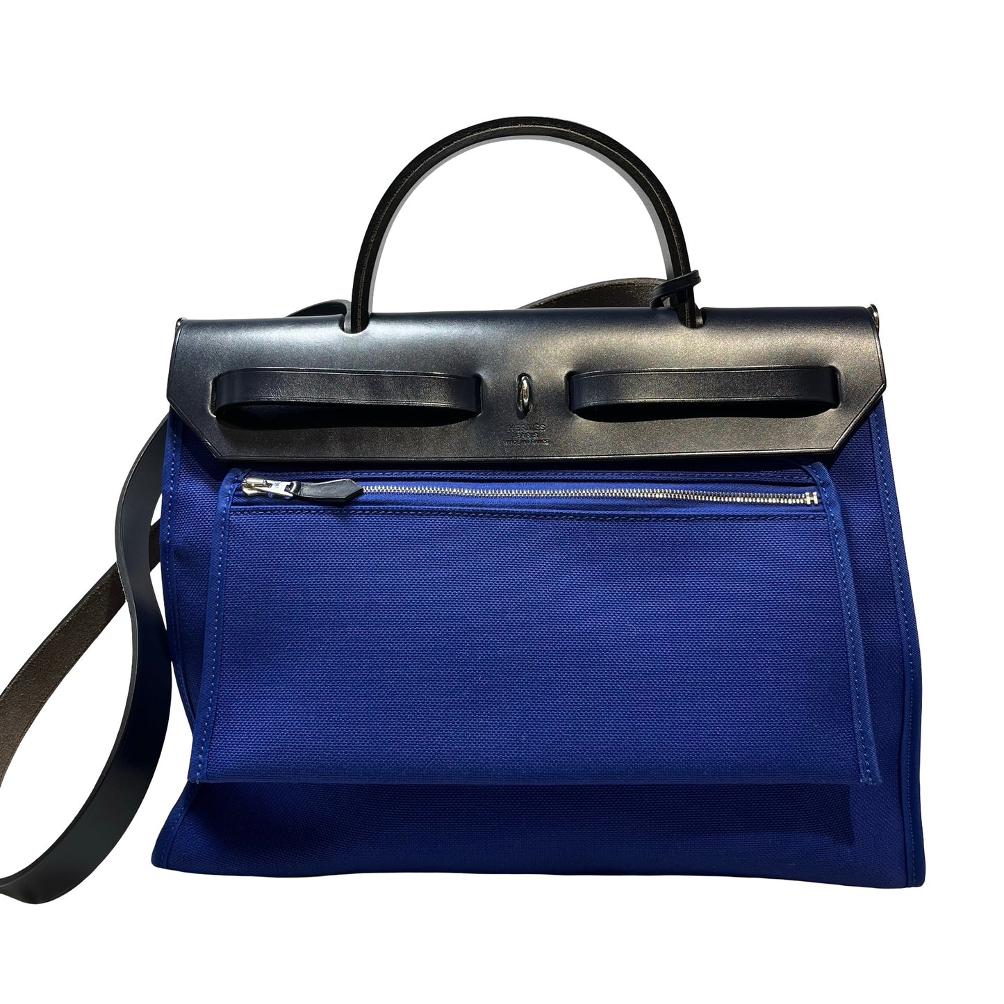 Used Hermès Calfskin Leather Herbag 31 Shoulder Bag Blue Black PHW