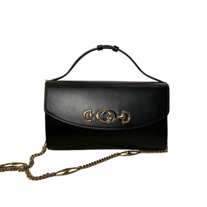 GUCCI Leather Zumi Shoulder Bag Black