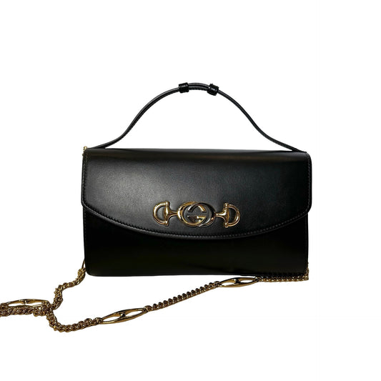 GUCCI Leather Zumi Shoulder Bag Black