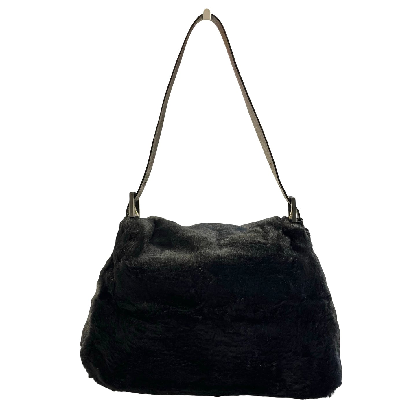 Used FENDI Rabbit Fur Shoulder Bag Black