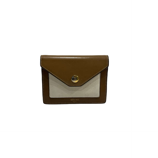 Used CELINE Smooth Leather Envelope Cardholder Card case Brown White