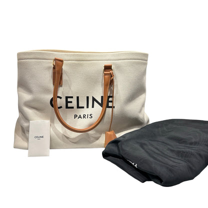 Used CÉLINE Canvas CABAS TOTE Tote Bag White Brown GHW
