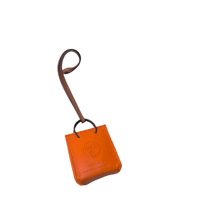 HERMES Lambskin Swift Leather Sac Orange Bag charm Orange Brown