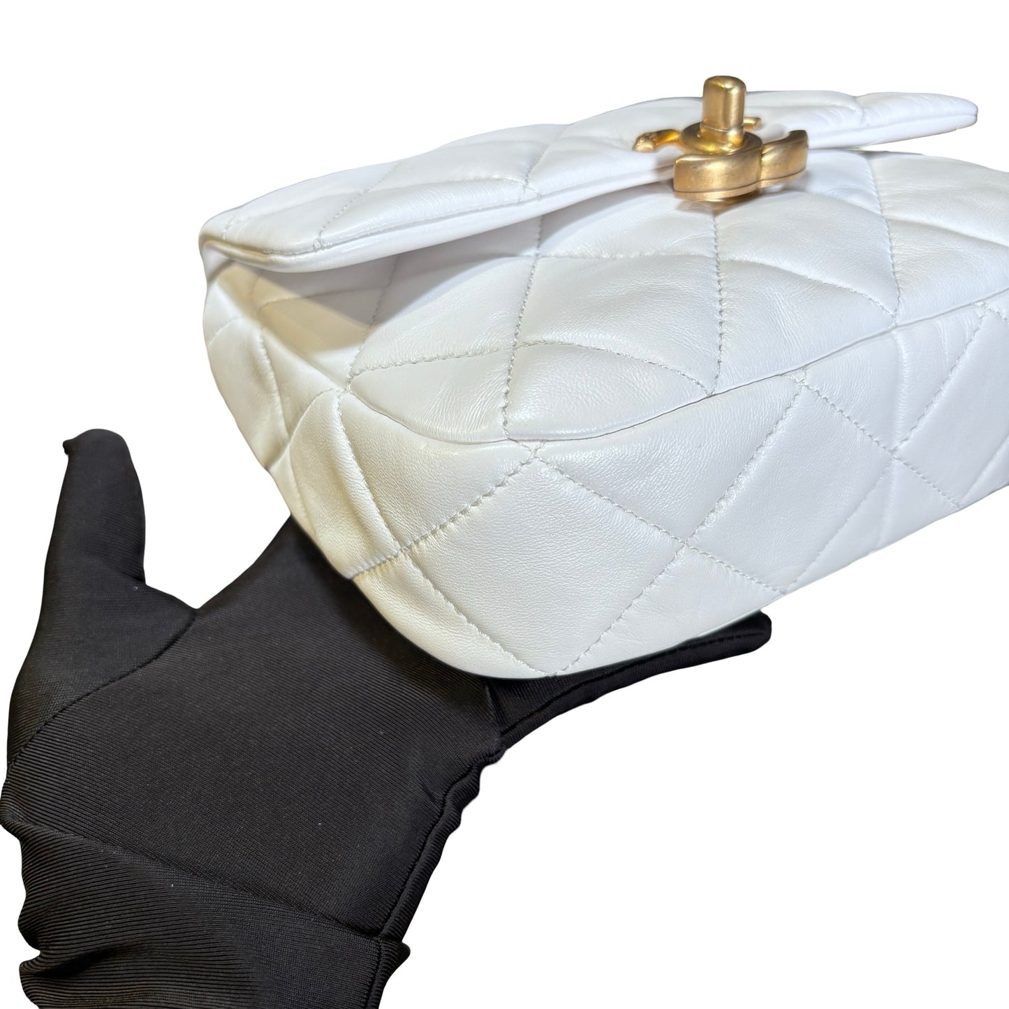 Used CHANEL Calfskin Leather Flap Cross Body Bag White GHW