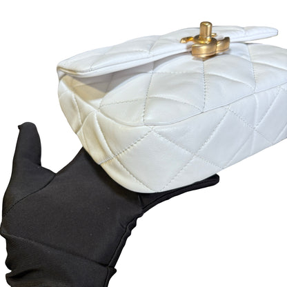 Used CHANEL Calfskin Leather Flap Cross Body Bag White GHW