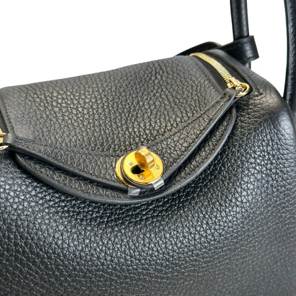 Brand New HERMES Leather Mini Lindy Handbag Black GHW
