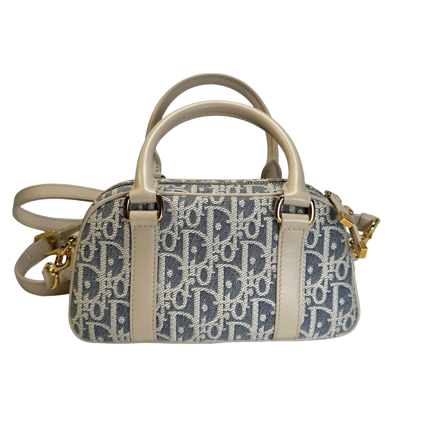 Used CHRISTIAN DIOR Oblique Jacquard D-Vibe Bowling Bag Bowling Bag Blue Beige