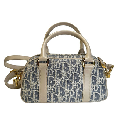 Used CHRISTIAN DIOR Oblique Jacquard D-Vibe Bowling Bag Bowling Bag Blue Beige