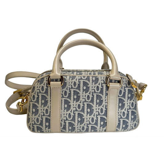 Used CHRISTIAN DIOR Oblique Jacquard D-Vibe Bowling Bag Bowling Bag Blue Beige