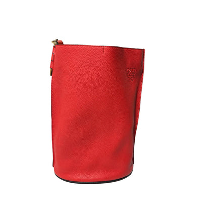Used LOEWE Calfskin Leather Gate Bucket Bag Red GHW