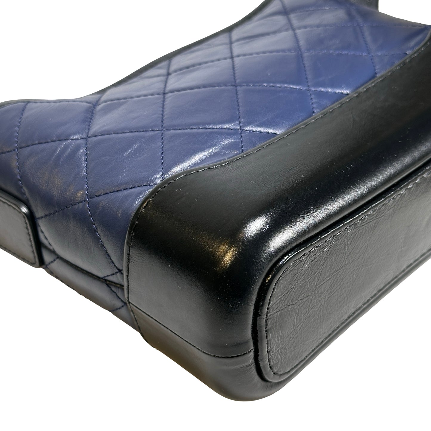 Used CHANEL Quilted Aged Calfskin Smooth Calfskin Gabrielle Hobo Bag Navy Black