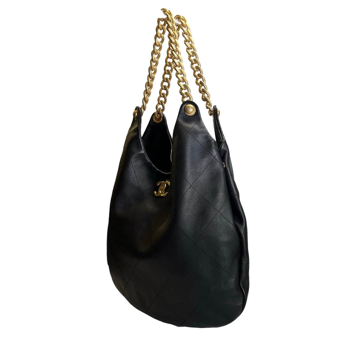 Used CHANEL Quilted Hobo Bag Hobo Bag Black Gold Hardware