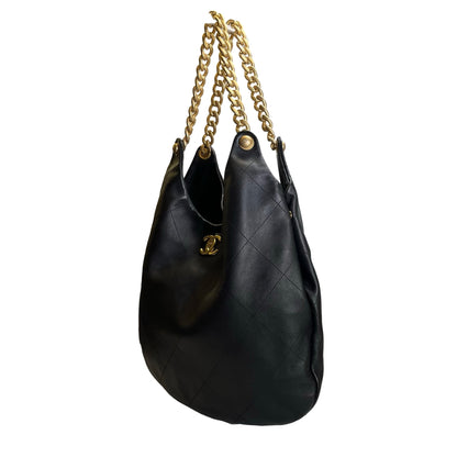 Used CHANEL Quilted Hobo Bag Hobo Bag Black Gold Hardware
