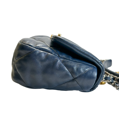 Used CHANEL Lambskin Quilted Chanel 19 Shoulder Bag Navy Blue