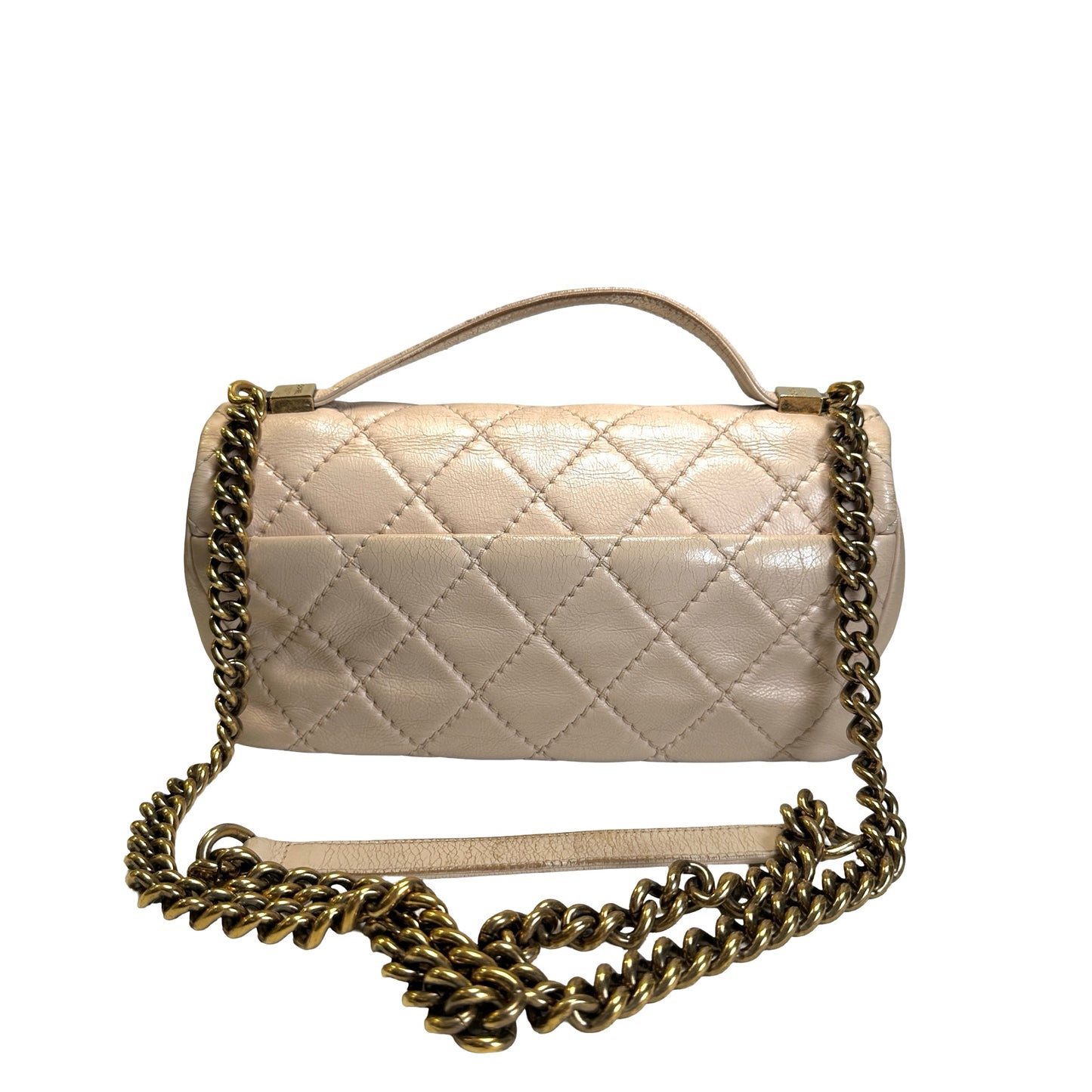 Used CHANEL Quilted Leather Kelly Flap Handbag Beige Gold Tone Hardware