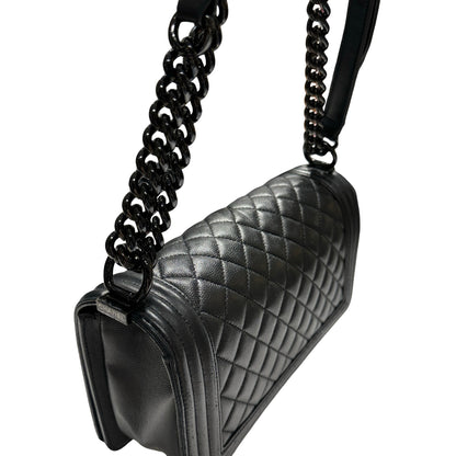 Used CHANEL Quilted Caviar Boy Chain Shoulder Bag Black