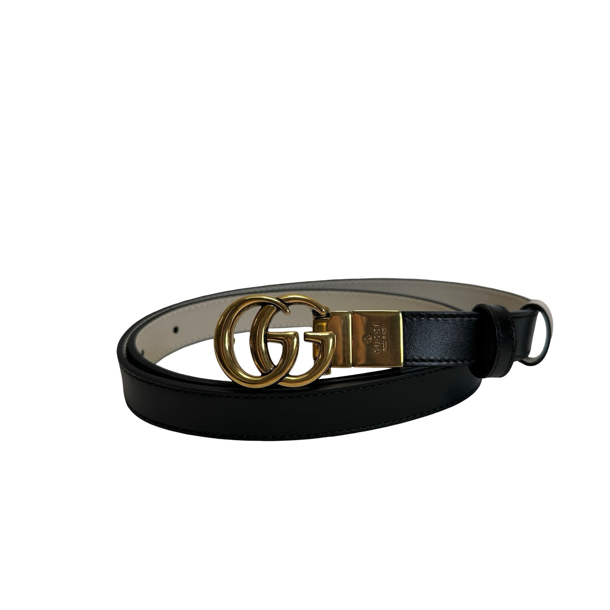 Used GUCCI Leather Reversible GG Marmont Belt Belt Black White Gold
