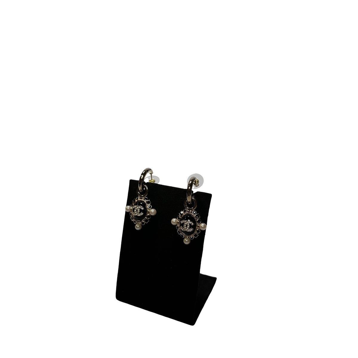 Used CHANEL Platinum Earrings Black GHW