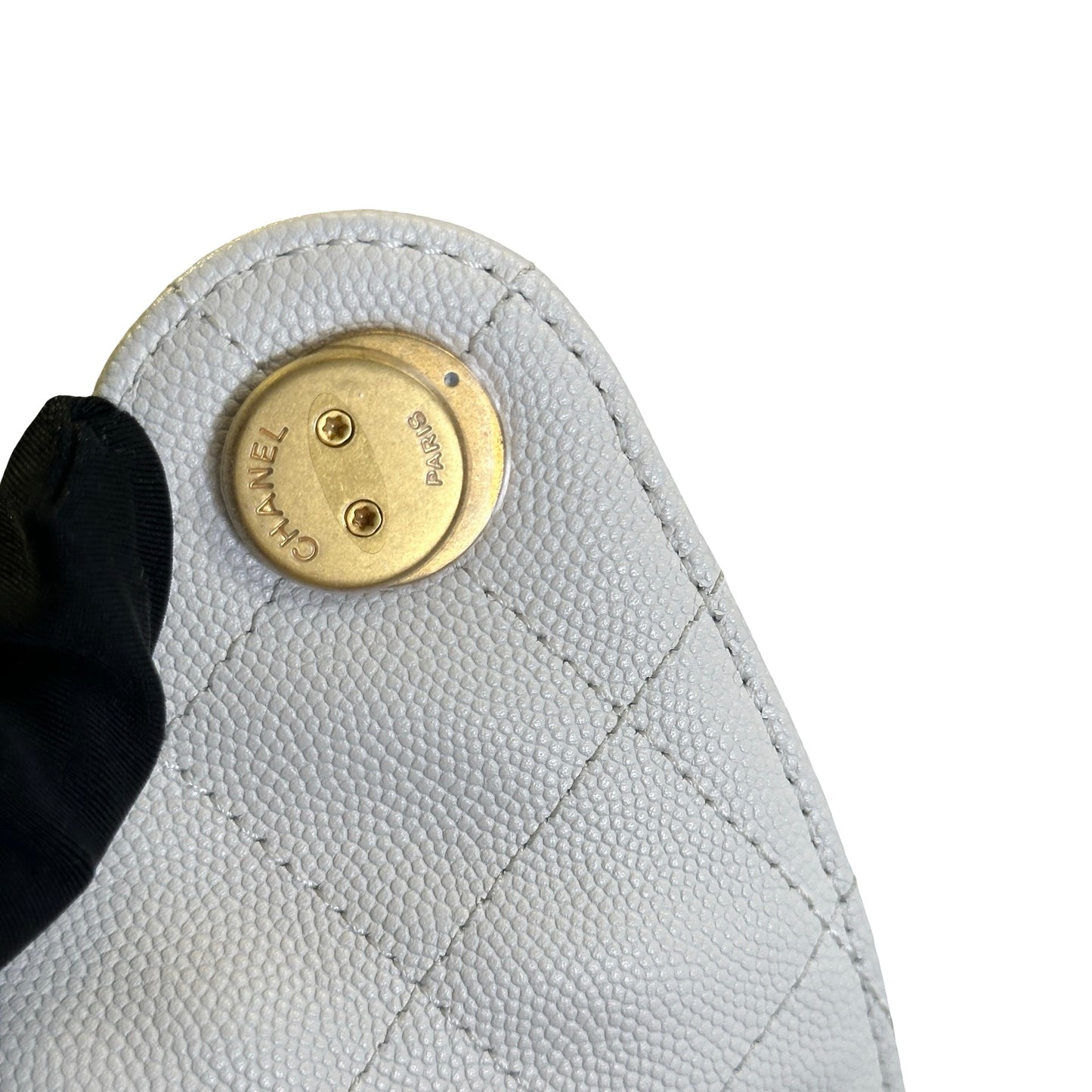 Used CHANEL Caviar Quilted 25 Small Handbag White Gold