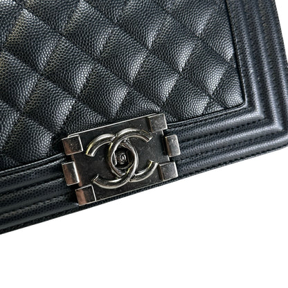 Used CHANEL Quilted Caviar Boy Chain Shoulder Bag Black