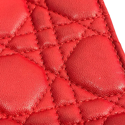 Used DIOR Cannage Lambskin Lady Dior Wallet on chain Red PHW