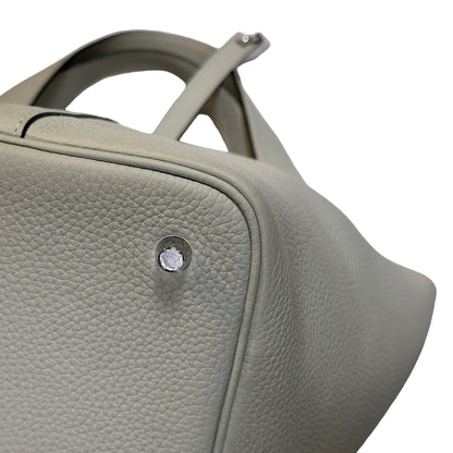 Used HERMES Clemence Leather Picotin Lock Bucket Bag OW PHW