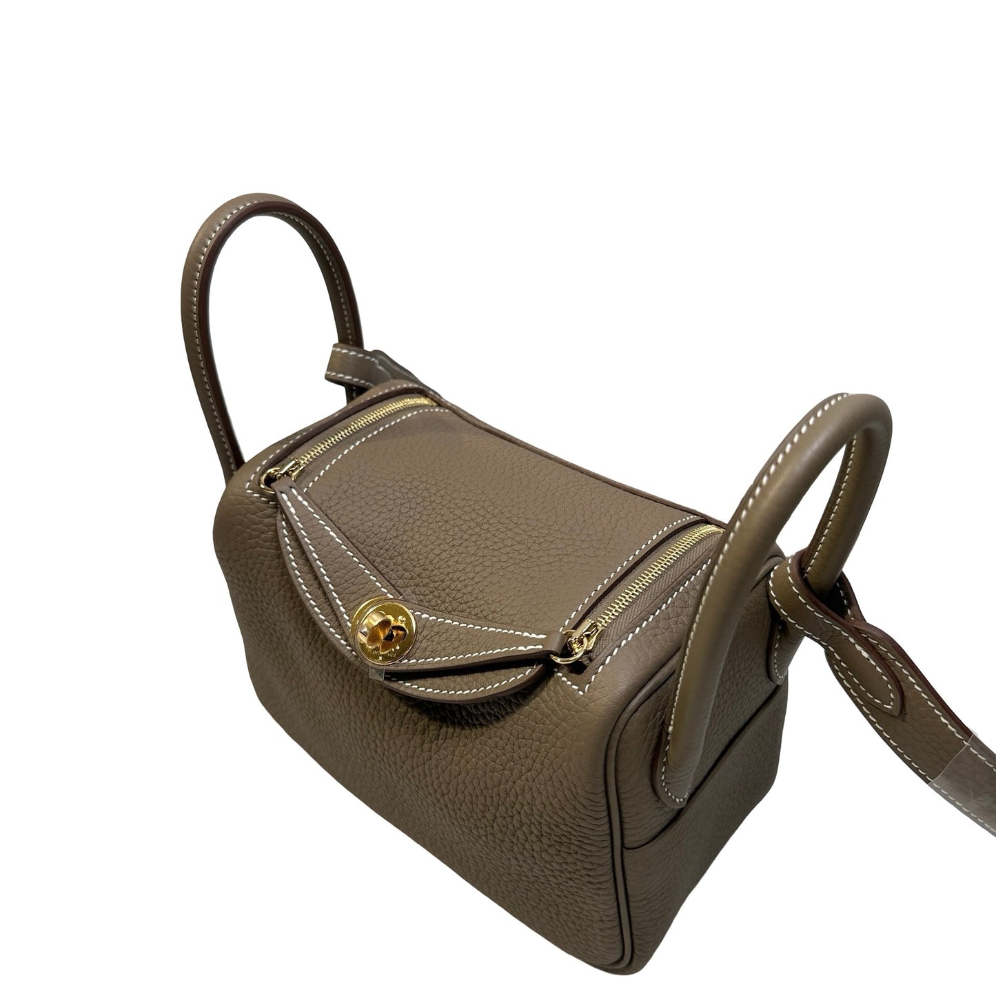 Brand New HERMES Clemence Leather Lindy Handbag Etoupe