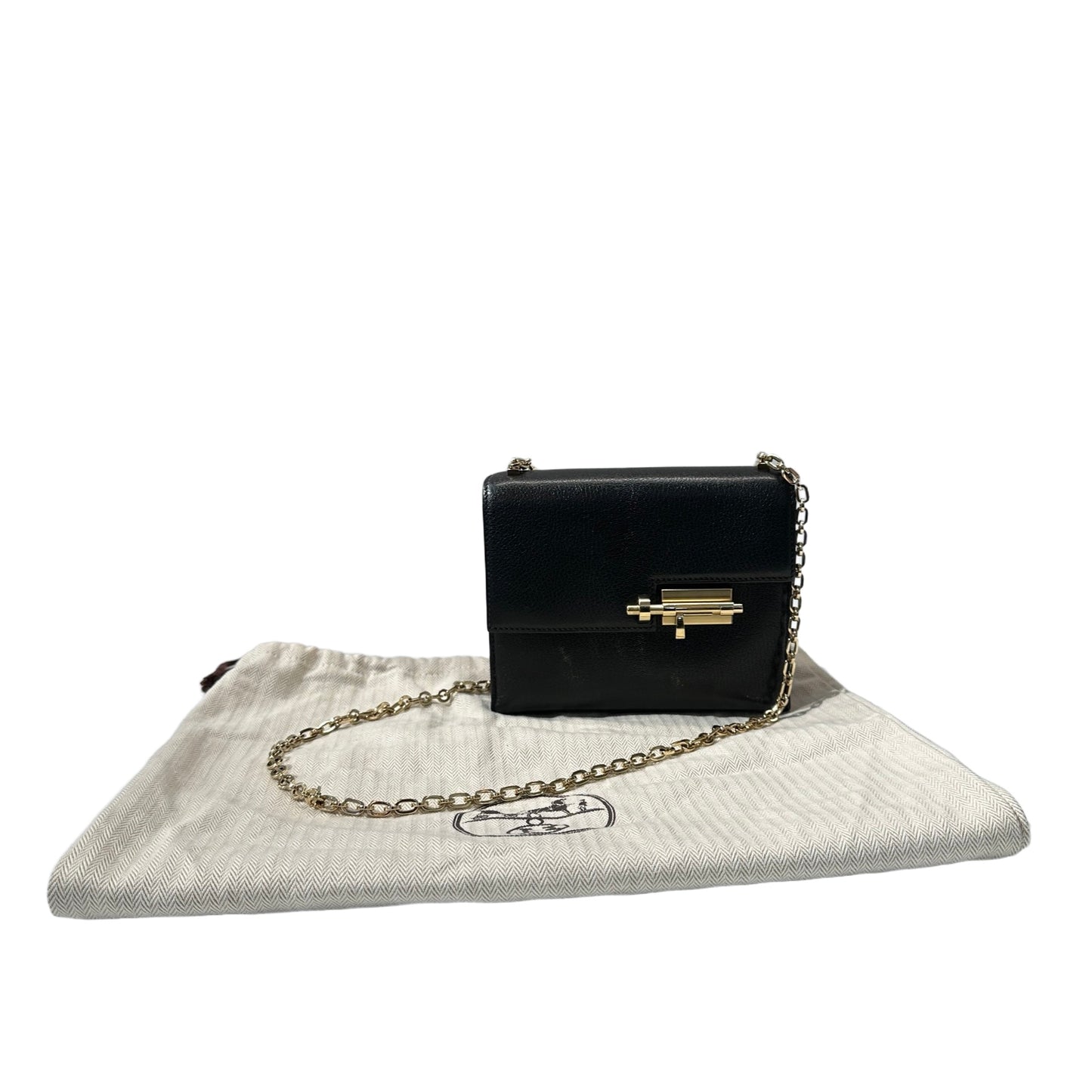 Used HERMÈS Chevre Goatskin MINI VERROU Shoulder Bag Black GHW